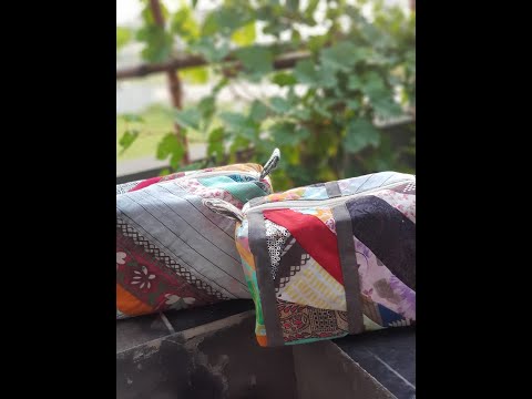 Easy to make fully lined boxy pouch from leftover fabric with NO raw seams!