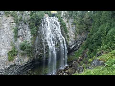 4k Relaxing Waterfall Narada Falls - Peaceful Nature Background White Noise Sound - Mount Rainier NP