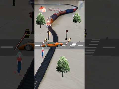 Orange Lamborghini is chasing White Lamborghini near the track 🚸 and the train is approaching fast