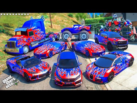 GTA 5 - Stealing TRANSFORMERS "OPTIMUS PRIME" Cars with Franklin! (Real Life Cars #82)