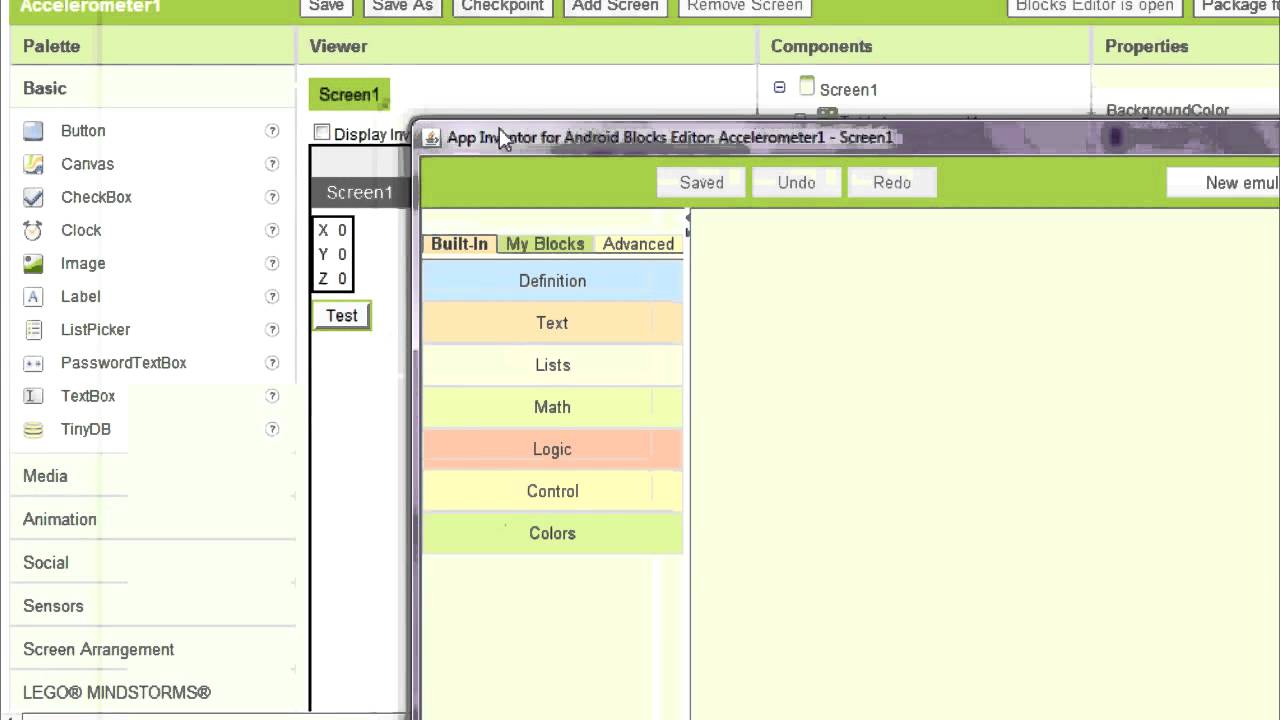 Android Apps: simple app to test the accelerometer with App Inventor