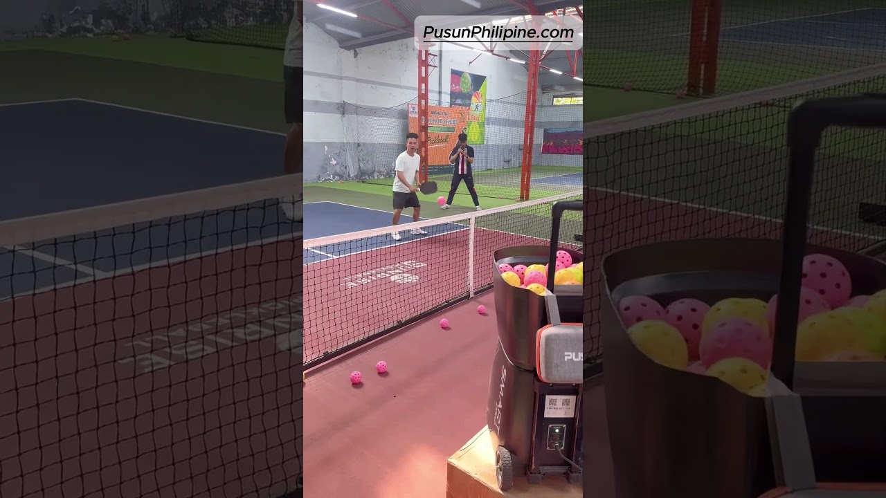 Practice hitting a light shot on the left square with the PUSUN PP SMART PRO pickleball machine