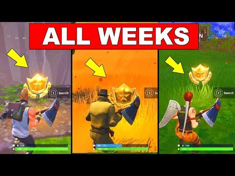 ALL SECRET BATTLE STAR LOCATIONS TILL WEEK 4 - FORTNITE SEASON 5 CHALLENGES FREE TIER