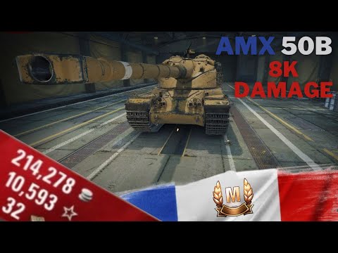 WoT AMX 50b 1v2 Almost Impossible Win! Funny chasing around the building! - 8k Damage