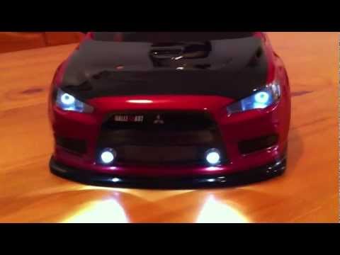 Hpi Mitsubishi Lancer Evo X with Angel Eyes LEDs.MOV
