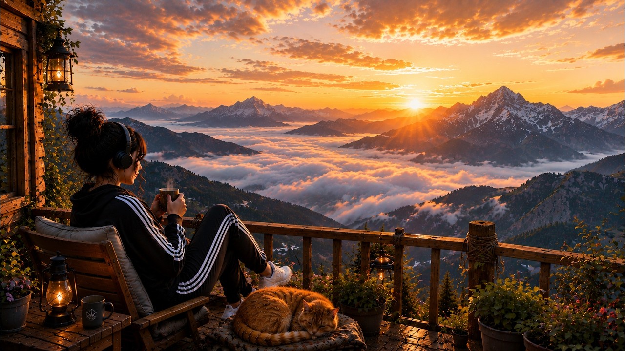 🌄 Mountain Sunrise Lofi ☕ Peaceful Morning Above the Clouds | Relaxing Beats for Study & Focus