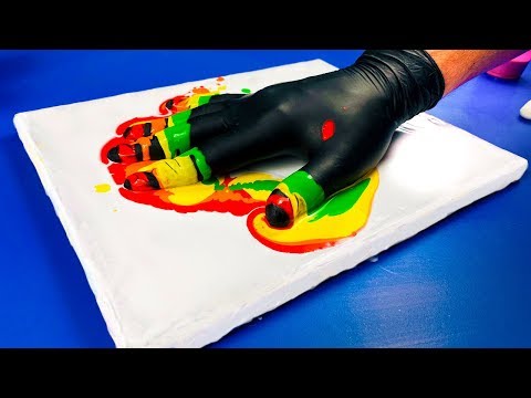 YOU'LL LOVE THIS Rainbow Acrylic Pouring Hand Print Fluid Art Experiment
