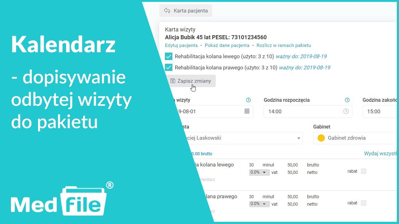 Dopisywanie odbytej wizyty do pakietu