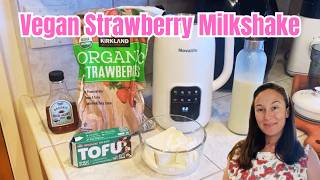 High Protein Vegan Strawberry Milkshake Recipe - SO CREAMY! #veganrecipes #dairyfreerecipes