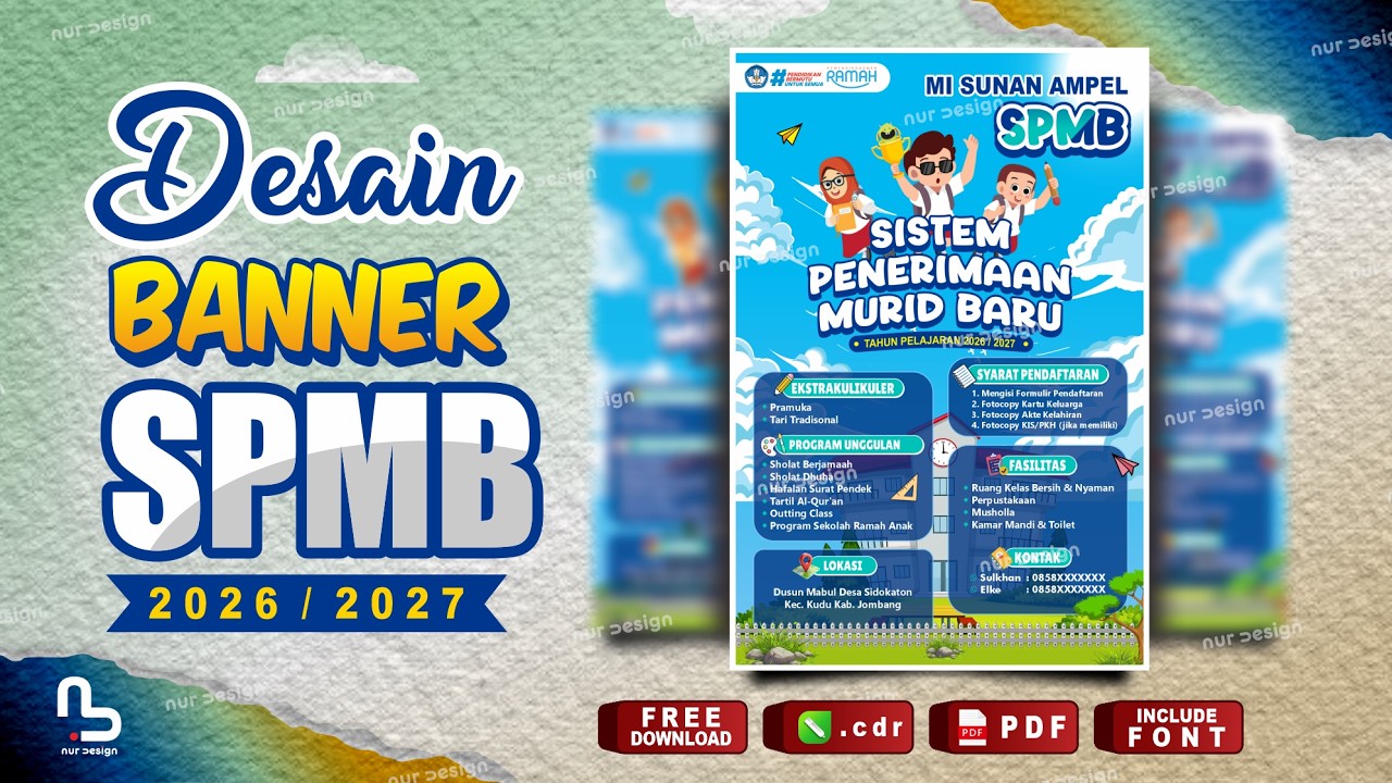 Desain Banner SPMB - Brosur PPDB Sekolah (Free CDR) - #nurdesigns
