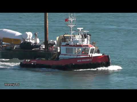 TWIN SCREW 1606 CLASS STANTUG 'MTS VULCAN 2' AND A BARGE HEAD UP THE RIVER TAMAR 26th February 2021