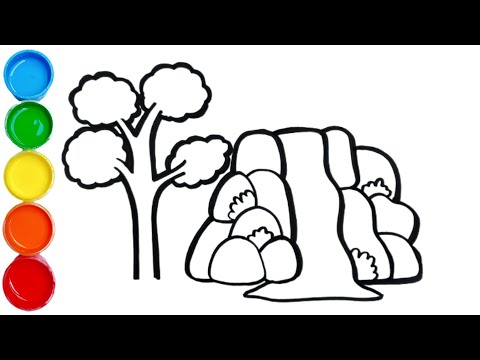 Desenho de cachoeira Para crianças | Como desenhar uma cachoeira