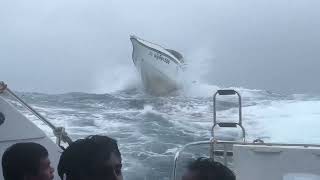 Passengers scream as speedboats bounce over huge w
