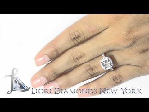 ER-SOLD-134 - 2.52 Carat H-SI1 Cushion Cut Natural Diamond Engagement Ring 18k Gold Pave Halo