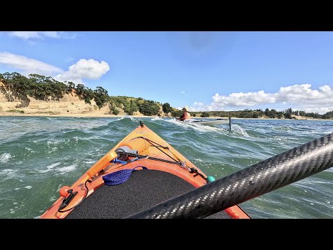 Playing in the waves with the Perception kayak Acadia - very shallow water