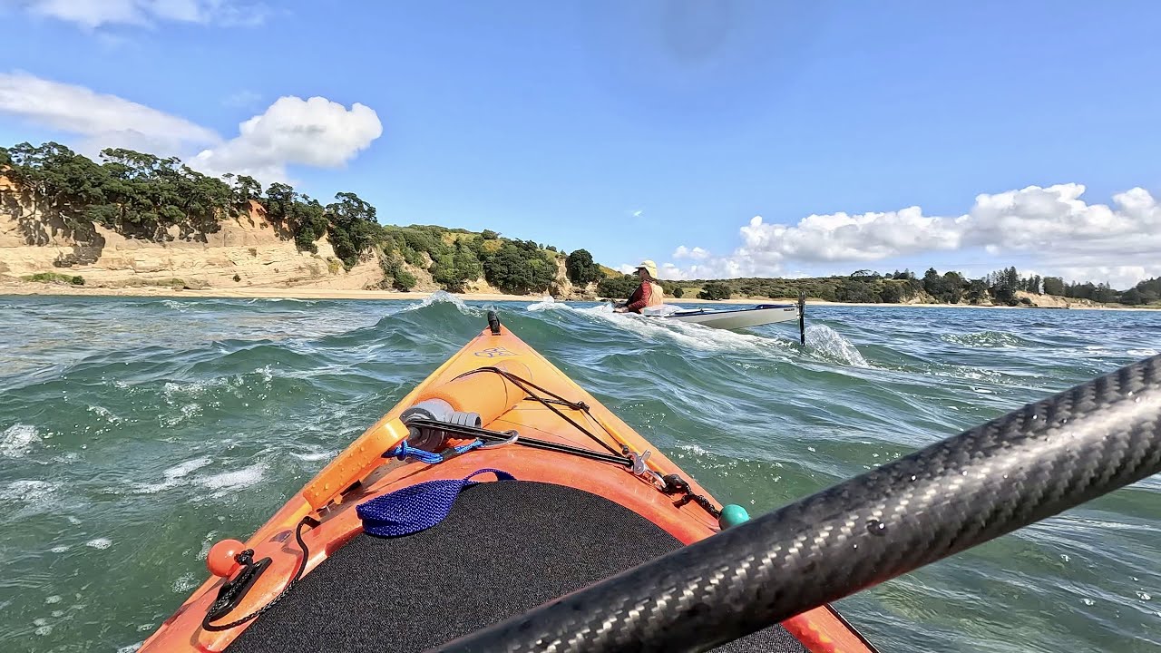 Playing in the waves with the Perception kayak Acadia - very shallow water