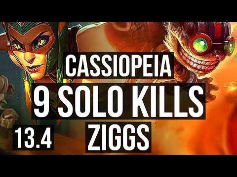 CASSIOPEIA vs ZIGGS (MID) | 9 solo kills, 17/2/9, 1.7M mastery, Legendary | EUW Master | 13.4