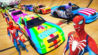 Carros e Superherois vs MEGA RAMPA com 999999999 Trampolins com Сaminhão Monstro!