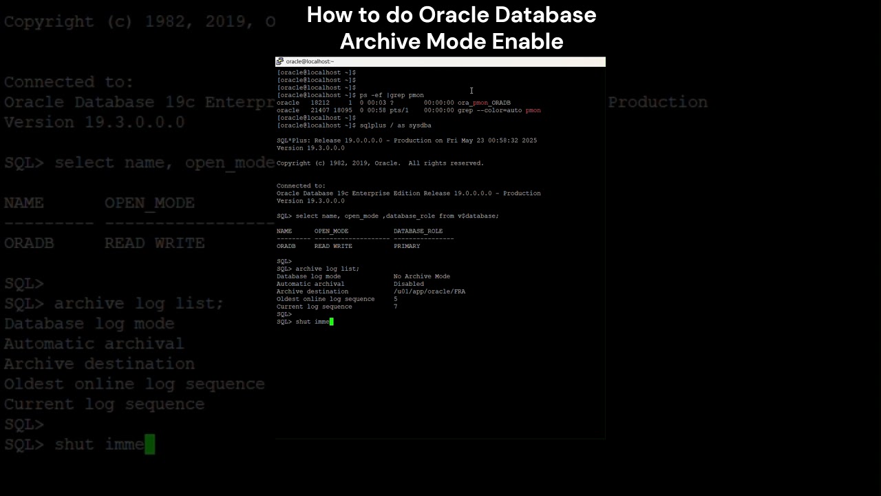 Archive log mode in Oracle Database #databaseconcepts #oracledatabasetutorial #databaseskills