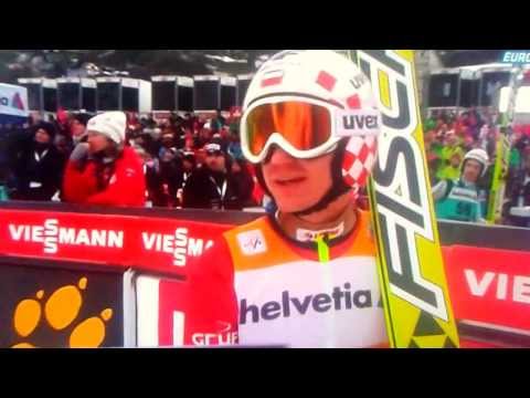 Kamil Stoch, druga seria, Engelberg, 22.12.2013, angielski komentator Daivd Glodstrom