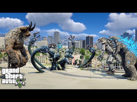 Godzilla, Mechagodzilla vs Poseidon, Minotaur New Update ( GTA V Mods )