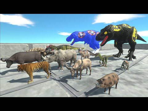 Escape from Captain America & Batman T-Rex - Animal Revolt Battle Simulator