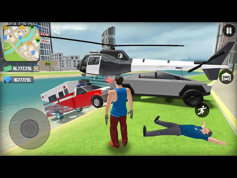 Flying Police Helicopter Tesla Truck Ambulance and Motorbike Open City Simulator - Android Gameplay.