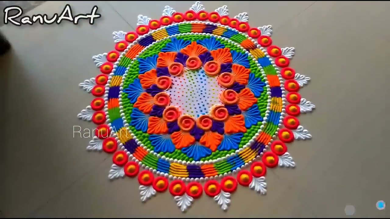 muti colored hoil rangoli design by ranu art