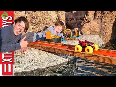 Hot Wheels Outdoor Track Challenge! Epic Hot Wheels Monster Truck Stunt Tire Race!