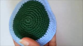 Handmade Green&light Blue Kippah Jewish Judaica Small size crochet Yarmulke