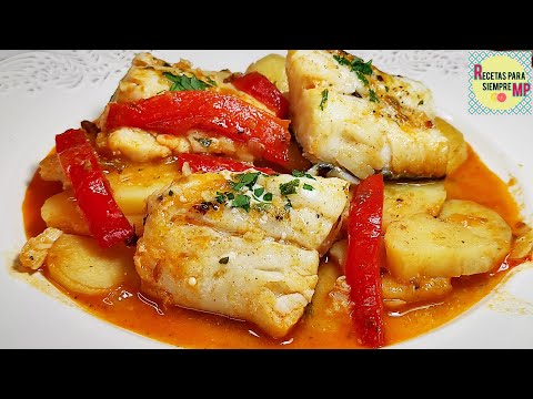 Bacalao guisado con Patatas y Pimientos, Fácil y Delicioso
