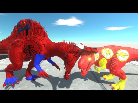 (Death Run) SPIDER-MAN SPINOSAURUS vs FLASH T-REX | Animal Revolt Battle Simulator
