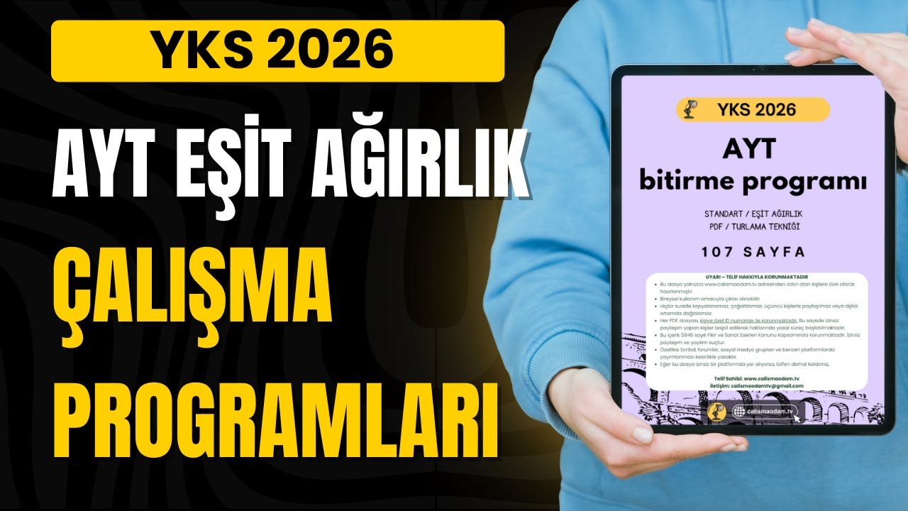 AYT 2026 İçin Ders Çalışma Programları Çıktı 📣  Eşit Ağırlık / PDF