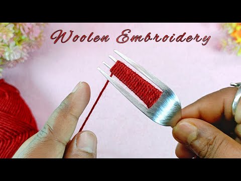 Amazing Trick with Fork - Easy Woolen Flower Making - Hand Embroidery Hack - DIY Woolen Flowers
