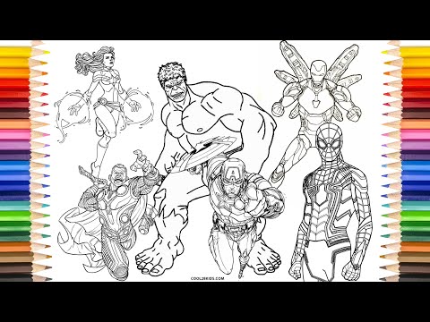 AVENGERS Endgame Coloring Pages | Iron-Man, Hulk, Thor, Captain Marvel, America, Spider-Man Coloring