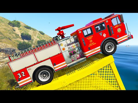 SPIDERMAN CARS Racing Challenge on MEGA WINDMILL Ramp ! SUPERHERO HULK Goku Tanks Fire Truck - GTA 5