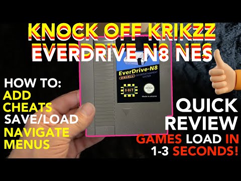 EVERDRIVE NES N8 KRIKZZ Knock Off - 2 sec game load time, HOW TO Add Game Genie Cheats, Save/Load