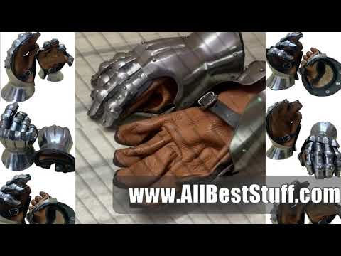Watch YouTube Video for 16 Gauge Medieval Knight Gauntlets Gothic Hourglass Gauntlets 14th Century