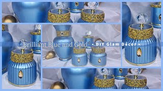 DIY Glam Brilliant Blue & Gold Vase and Dollar Tree Décor | 2023 Glam Décor Ideas
