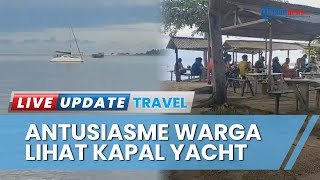 Momen Langka 6 Kapal Yacht Berlabuh di Pantai Tanjung Teluk Selahang Natuna, Warga Antusias