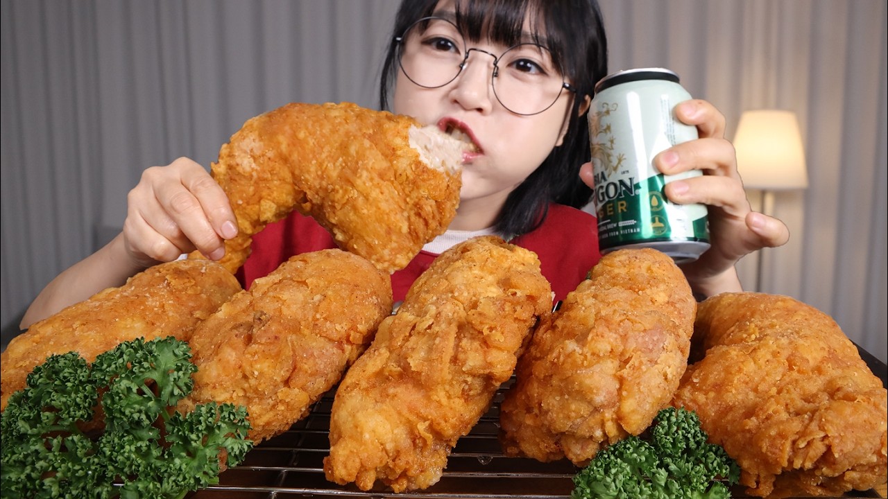 갓 튀긴 뜨끈한 통다리치킨에 시원한 맥주한잔🍗🍺 치맥 먹방 Fried chicken drumsticks Mukbang ASMR