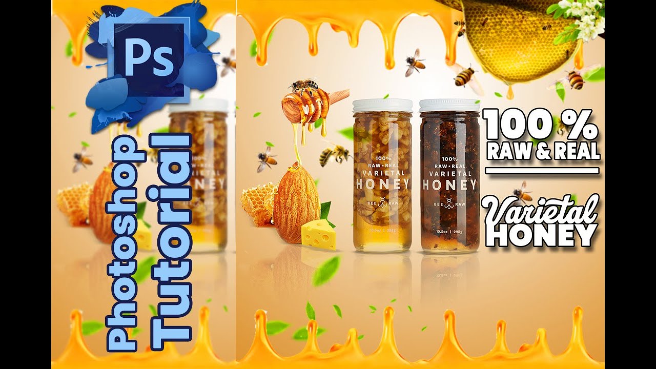 🍯 Photoshop Tutorial – Honey Product Poster Design