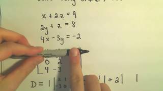 Cramer's Rule to Solve a System of 3 Linear Equations - Example 1