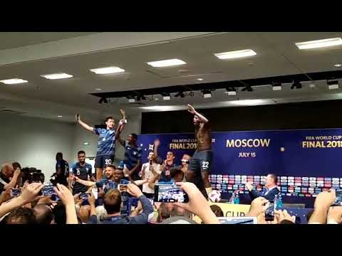 The French players invade Didier Deschamps' press conference after the WorldCup Final
