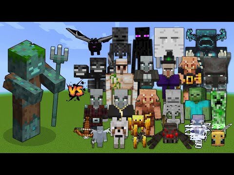 Drowned with Trident vs Every mob in Minecraft - Trident Drowned with vs All mobs