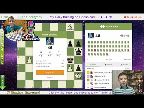FRESH online RECORD!!! Chess prodigy Tykhon(9 y.o.) did 46 in Puzzle Rush on Chess.com. 09/03/2019