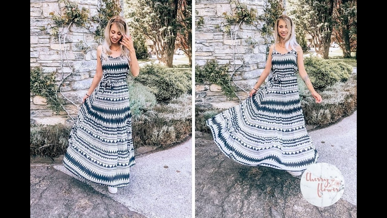 Longue robe bohème, imprimé noir et blanc