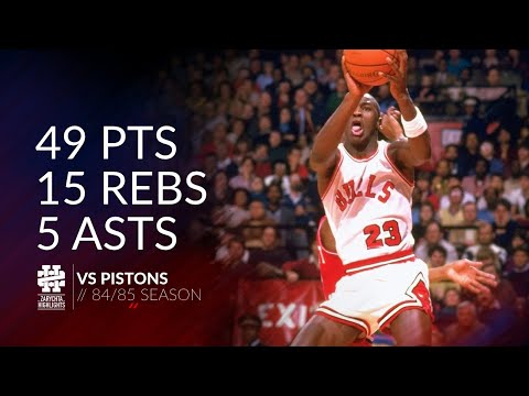 Michael Jordan 49 pts 15 rebs 5 asts vs Pistons 84/85 season