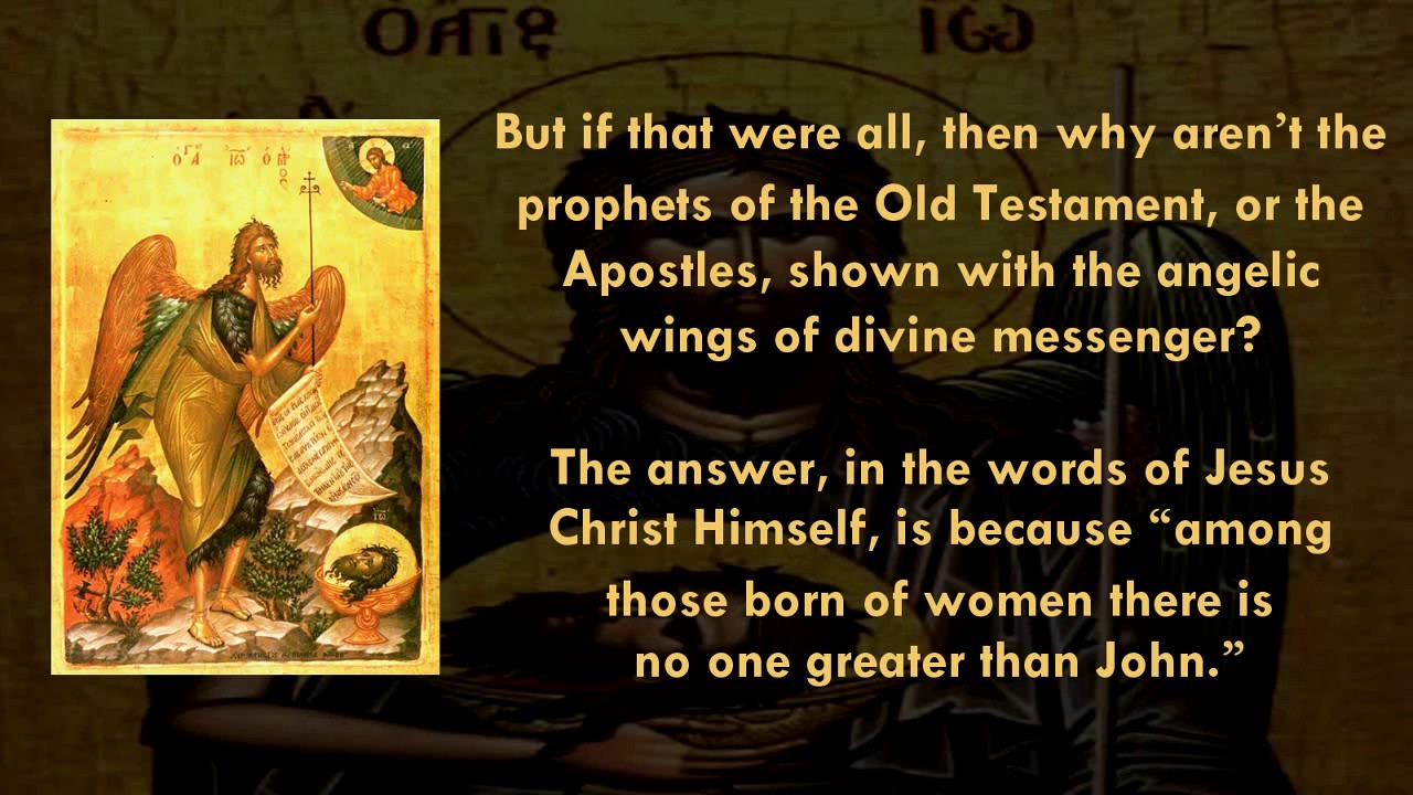 Why does John the Baptist have wings in Orthodox icons?