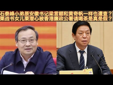 石泰峰小弟安徽书记梁言顺卸任后也遭中共纪委调查？栗战书女儿栗潜心遭香港廉政公署调查是真是假？王忠林暂时过关王清宪在劫难逃！梁被查必与甘肃履历有关！有刘国中在没人感动栗战书女儿！。